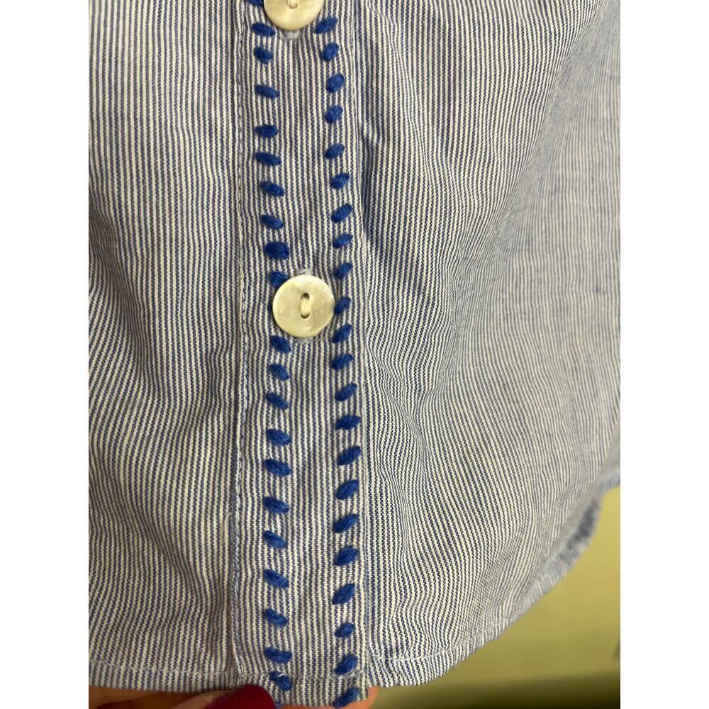 Roller Rabbit Womens Top Blue Striped V Neck Blouse Floral 3/4 Sleeve, Size XS - Picture 3 of 14
